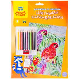 Раскраска по номерам Мульти-Пульти "Попугаи" А4, с цветными карандашами,картон,европодвес,PP_10423