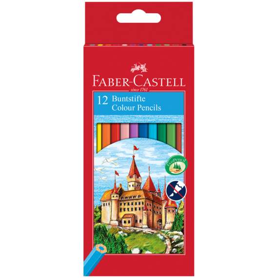 Карандаши цветные Faber-Castell, 12цв., заточен., картон, европодвес,120112