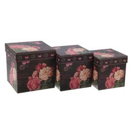 Коробка подарочная Куб МАЛАЯ 13*13*13, цветы на черном, 2489228