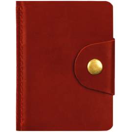 Визитница карманная OfficeSpace на кнопке, 10*7см, 18 карманов, натуральная кожа, красный,312565