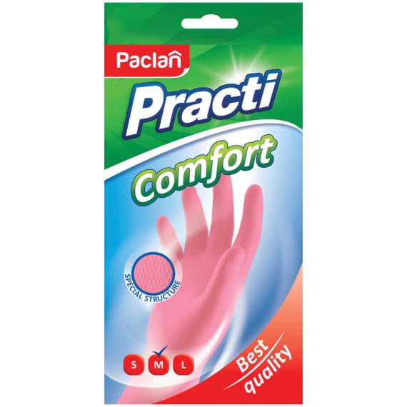 Перчатки резиновые хозяйственные Paclan Practi Comfort, р.M,с хлопковым напыл,4610015984002