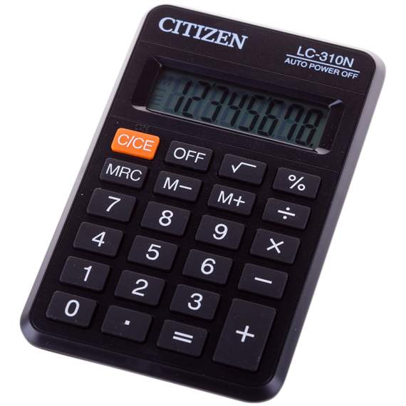 Калькулятор карманный Citizen LC-310N, 8 разр., питание от батарейки, 69*114*18мм, черный,LC-310N