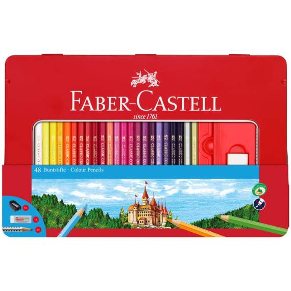 Карандаши цветные Faber-Castell, 48цв.+4, заточен., метал. кор.,с ластиком,точилкой,115888