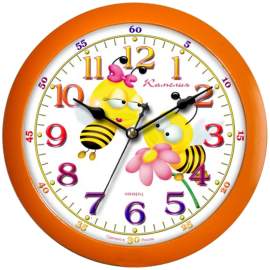 Часы настенные ход плавный, Камелия "Пчелки", круглые, 29*29*3,5, оранжевая рамка,44023