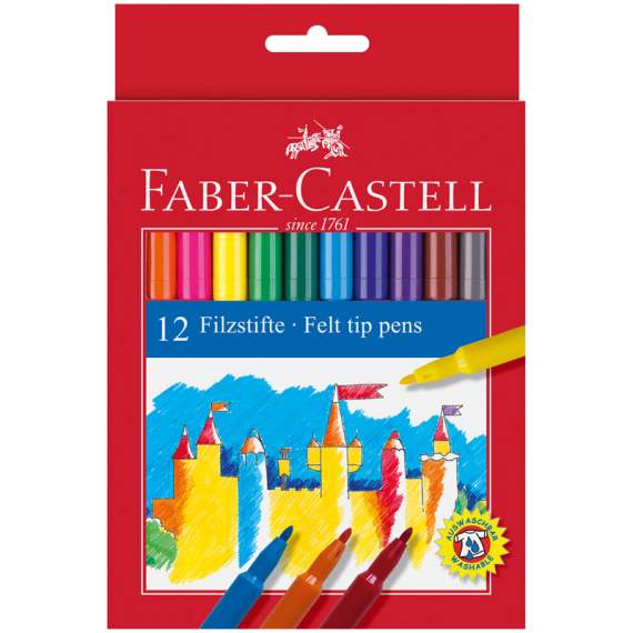 Фломастеры Faber-Castell, 12цв., смываемые, картон, европодвес,554212