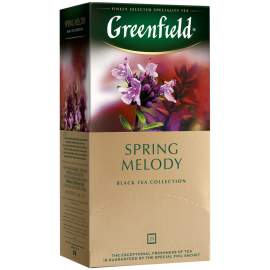 Чай Greenfield "Spring Melody", черный с ароматом мяты, чабреца, 25 фольг. пакетиков по 2г,0525-10