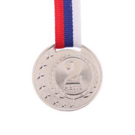 Медаль призовая 064 D=4 см,2 место,серебро,лента триколор,1914708