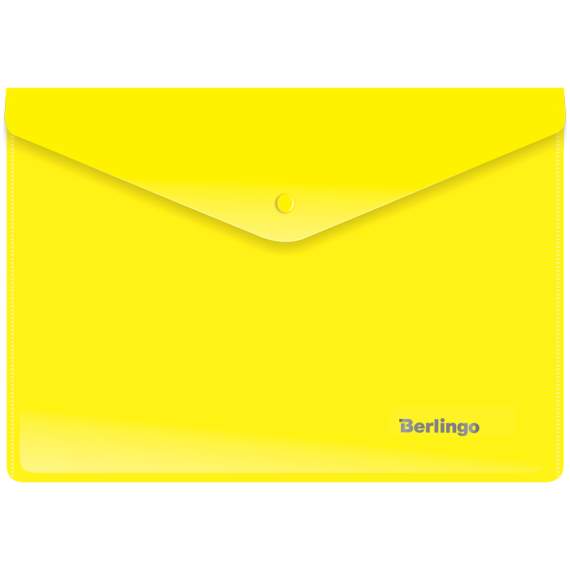 Папка-конверт на кнопке, A5+ Berlingo, 180мкм, желтая,OBk_05005
