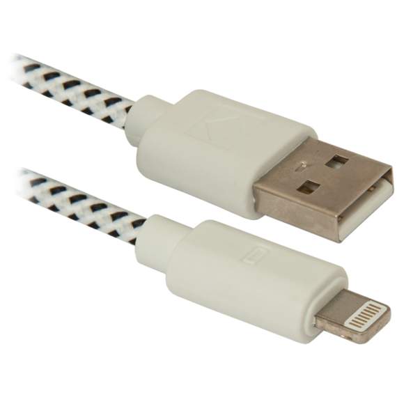 Кабель Defender ACH01-03T USB(AM) - Lightning(M), для Apple, в оплетке, 1м, белый,87471