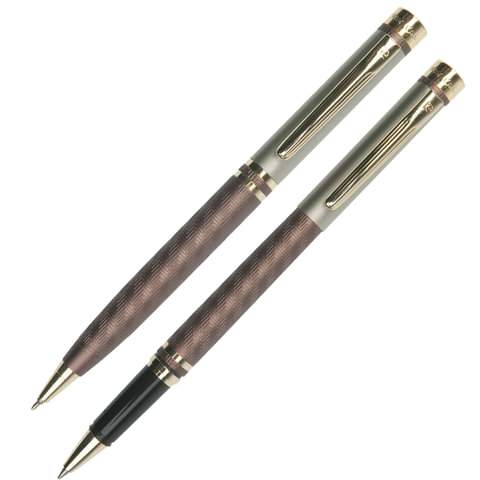 Набор подарочный PIERRE CARDIN шариковая ручка и ручка-роллер,синий,корп коричн/,латунь,PC0824BP/RP