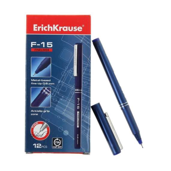 Ручка капиллярная Erich Krause F-15, узел 0.6 мм, чернила синие, 37065