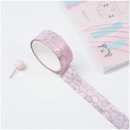 Клейкая лента декоративная бумажная (скотч) MESHU "Pink elegance", 1,5см*3м,MS_36869