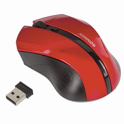 Мышь беспроводная SONNEN WM-250,USB, красный, 3btn+Roll,512643