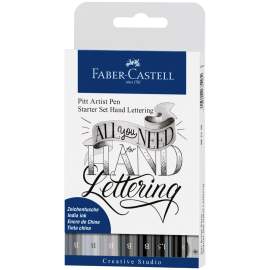 Набор капиллярных ручек Faber-Castell "Pitt Artist Pen Lettering"оттен.серого,7шт.+каранд+точ,267118
