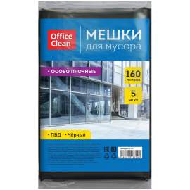 Мешки для мусора 160л OfficeClean ПВД, 90*120см, 45мкм 5шт.,прочные, черные, в пластах,255797