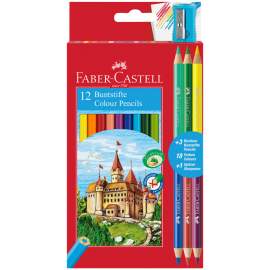 Карандаши цветные Faber-Castell "Замок", 18цв,12+3(двухцвет), заточен, картон, с точилкой,110312