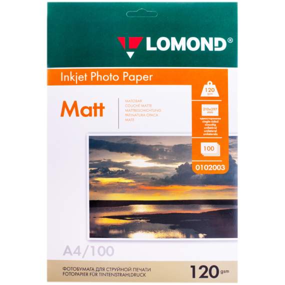 Фотобумага А4 для стр. принтеров Lomond, 120г/м2 (100л) мат.одн.,0102003