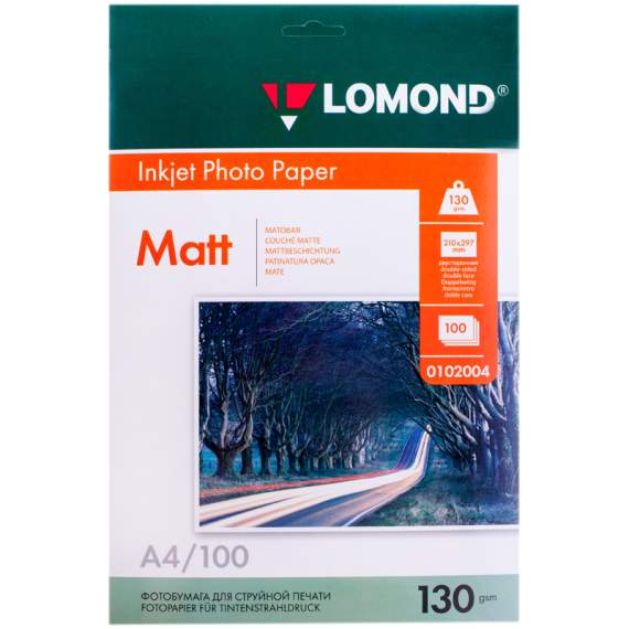 Фотобумага А4 для стр. принтеров Lomond, 130г/м2 (100л) мат.дв.,0102004