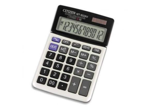 Калькулятор настольный Citizen MT-852AII, 12 разр., двойное питание, 104*161*17мм, серый,MT-852AII