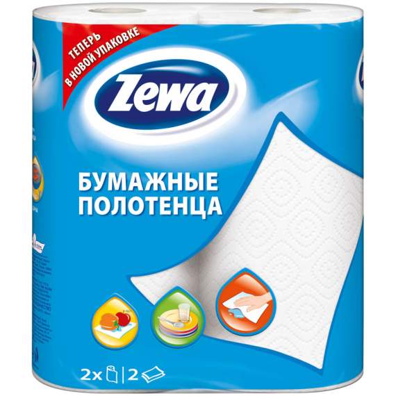Полотенца бумажные в рулонах Zewa, 2-х слойн., 15м/рул, тиснение, белые, 2шт., 144001