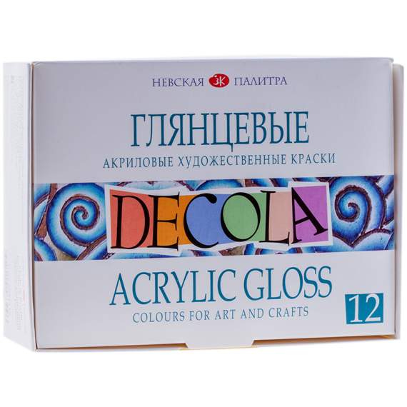 Краска акриловая Decola, 12 цветов, глянцевые, 20мл, 2941116