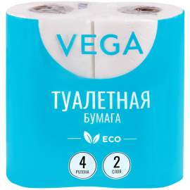 Бумага туалетная Vega 2-слойная, 4шт., эко, 15м, тиснение, белая,315616