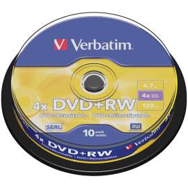 Диск DVD+RW 4.7Gb Verbatim 4x Cake Box (туба 10шт),43488