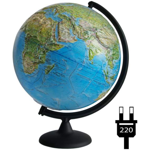Глобус физико-политический рельефный Глобусный мир, 32см, с подсветкой на круглой подставке,10202