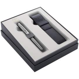 Набор подарочный Parker "Sonnet Stainlesss Steell CT":ручка перьевая 1,0мм и чехол из экокож,2121708