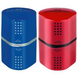 Точилка пластиковая Faber-Castell "Trio Grip 2001", 3 отверстия, 2 контейнера, красная/синяя, 183801