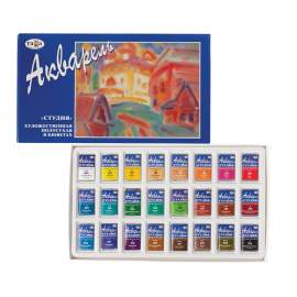 Акварель художественная Гамма "Студия",24 цвета, кюветы, картон. упак.,215001