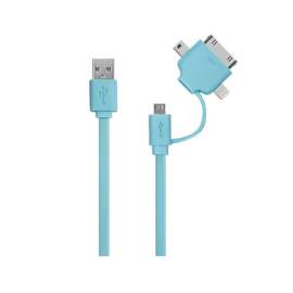 Кабель Oxion UDC002 универсальный, Micro-USB/Lightning/Mini-USB/30-pin, 1м, светло-синий,OX-UDC002BL