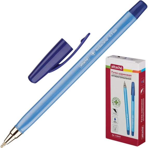 Ручка шариковая Attache Antibacterial, 0,5мм, масляная, синяя, трехгран.,518424