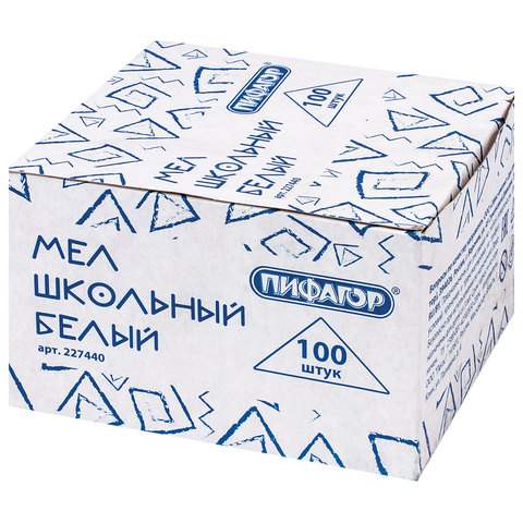 Мел белый ПИФАГОР, 100шт, квадратный, картонная коробка,227440