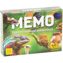 Игра настольная Нескучные игры "Мемо. Удивительные животные", 50 карточек, картон.коробка,7207